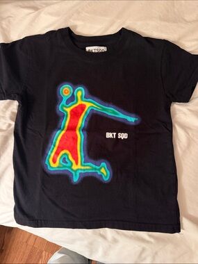 BKTSQD Kids Black Tee with Colorful Heat-Map Athlete Graphic  youth medium